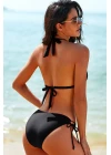 Kadın Siyah Belden, Boyundan Bağlamalı ve Ayarlanabilir Külotlu Üçgen Bikini Mayo Takımı