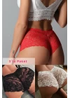 Kadın Siyah Beyaz Kırmızı 3lü Paket Dantel Tanga Şort Külot