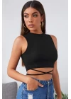 Kadın Siyah Çapraz Bağlamalı Crop Top Büstiyer