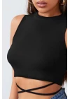 Kadın Siyah Çapraz Bağlamalı Crop Top Büstiyer