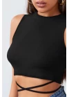 Kadın Siyah Çapraz Bağlamalı Crop Top Büstiyer