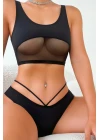 Kadın Siyah Çapraz Ip Detaylı Şık Bikini Takımı
