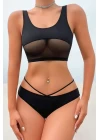 Kadın Siyah Çapraz Ip Detaylı Şık Bikini Takımı