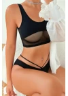 Kadın Siyah Çapraz Ip Detaylı Şık Bikini Takımı