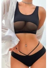 Kadın Siyah Çapraz Ip Detaylı Şık Bikini Takımı