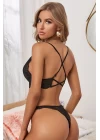 Kadın Siyah Çapraz Sırt Detaylı Şık Bralet Takım
