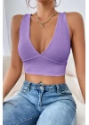 Kadın Siyah Çapraz Sırt Detaylı Şık Crop Top Büstiyer