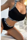 Kadın Siyah Çapraz Sırt Ve Love Yazı Detaylı Iç Çamaşır Takımı