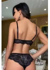 Kadın Siyah Dantel Bralet ve Slip Külotlu İç Çamaşır Takımı