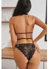 Kadın Siyah Dantel Çapraz İpli Bralet Sütyen Takım
