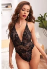 Kadın Siyah Dantel Sırtı Ip Detaylı Babydoll