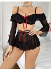 Kadın Siyah Etek Bustiyer Sexy Gecelik Takım 3831