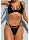 Kadın Siyah File Detaylı Özel Bikini Takımı