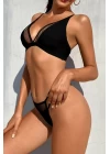 Kadın Siyah File Detaylı Özel Bikini Takımı