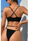 Kadın Siyah File Detaylı Özel Bikini Takımı