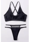 Kadın Siyah File Detaylı Özel Bikini Takımı