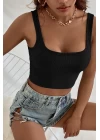 Kadın Siyah Kalın Askılı Crop Top Büstiyer