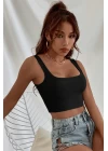 Kadın Siyah Kalın Askılı Crop Top Büstiyer