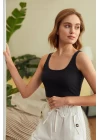 Kadın Siyah Kalın Askılı Crop Top Büstiyer