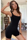 Kadın Siyah Kalın Askılı Şortlu Kaşkorse Tulum Gecelik