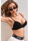 Kadın Siyah Kapsız Sırtı Açık Crop Top Bluz