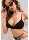 Kadın Siyah Kapsız Sırtı Açık Crop Top Bluz