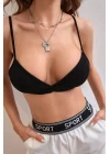 Kadın Siyah Kapsız Sırtı Açık Crop Top Bluz
