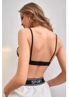 Kadın Siyah Kapsız Sırtı Açık Crop Top Bluz
