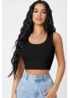 Kadın Siyah Kare Yaka Crop Top Bluz