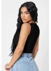 Kadın Siyah Kare Yaka Crop Top Bluz