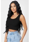 Kadın Siyah Kare Yaka Crop Top Bluz