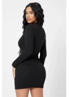 Kadın Siyah Kaşkorse Balıkçı Yaka Uzun Kollu Bodycon Mini Elbise