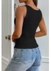 Kadın Siyah Kolsuz Kalın Askılı Uzun Crop Top Bluz & Atlet