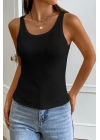 Kadın Siyah Kolsuz Kalın Askılı Uzun Crop Top Bluz & Atlet