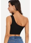 Kadın Siyah Tek Omuz Crop Büstiyer