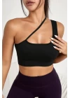 Kadın Siyah Tek Omuzlu Çapraz Askılı Crop Top Büstiyer