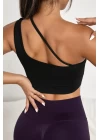 Kadın Siyah Tek Omuzlu Çapraz Askılı Crop Top Büstiyer