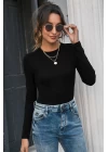 Kadın Siyah Uzun Kollu Fit Basic Crop Top Bluz