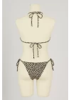 Kadın Siyah ve Leopar Detaylı Yandan Bağlamalı Bikini Takımı