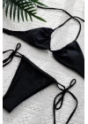 Kadın Siyah Yandan Bağlamalı Tangalı Üçgen Bikini Mayo Takımı