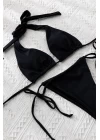 Kadın Siyah Yandan Bağlamalı Tangalı Üçgen Bikini Mayo Takımı