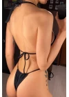 Kadın Siyah Yandan Bağlamalı Tangalı Üçgen Bikini Mayo Takımı