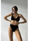 Kadın Siyah Yüksek Bel Dolgusuz Slip Takım