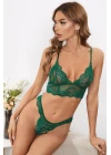 Kadın Yeşil Çapraz Sırt Detaylı Şık Bralet Takım