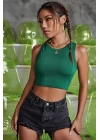 Kadın Yeşil Kare Yaka Crop Top Bluz