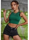 Kadın Yeşil Kare Yaka Crop Top Bluz