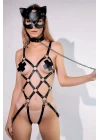 Kedi Maskeli Tasmalı Deri Harness
