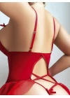 Kırmızı Dantel Detaylı Önü Dekolteli Fantezi Babydoll