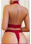 Kırmızı Dantel Şeritli Seksi Sütyen Külot Takım