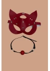Kırmızı Deri Maske Ve Ağız Topu Harness Aksesuar